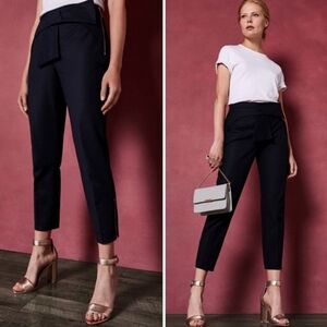 Ted Baker London Pant Betha Side Zip Bow Waist Navy Blue Slim Cropped 2 US 6
